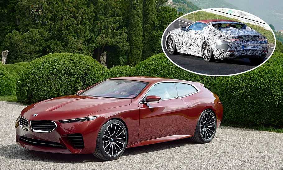 Eine Collage zeigt das BMW Concept Speedtop und den Skytop als Erlkönig.