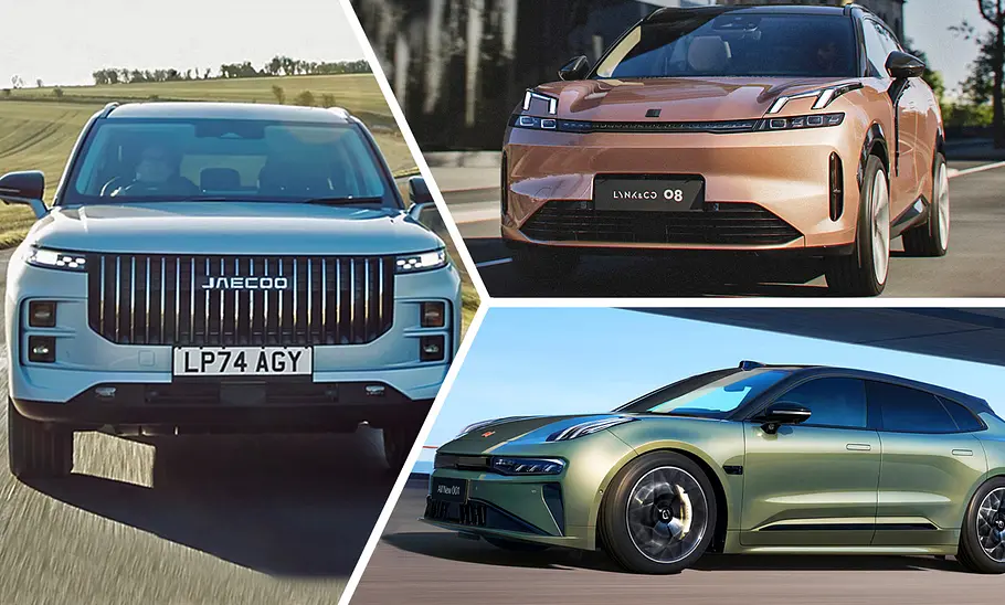 Automodelle aus China in Deutschland Automodelle aus China in Deutschland in einer Collage aus Jaecoo J7, Lynk & Co 08 und Zeekr 001.