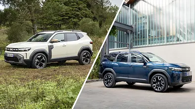 Der Dacia Duster und der Dacia Bigster nebeneinander in einer Collage. - Foto: Dacia/Montage: AUTO ZEITUNG