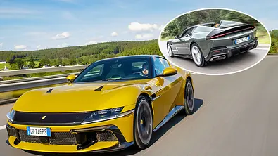 Eine Collage zeigt Ferrari 12Cilindri (2024) und 12Cilindri Spider (2025). - Foto: Ferrari/Montage: AUTO ZEITUNG