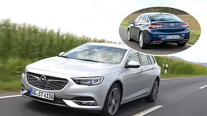 Opel Insignia Sports Tourer fahrend von schräg vorne und eingeklinkt die Limousine. - Foto: Opel/Collage: AUTO ZEITUNG Opel Insignia Sports Tourer fahrend von schräg vorne und eingeklinkt die Limousine. - Foto: Opel/Collage: AUTO ZEITUNG