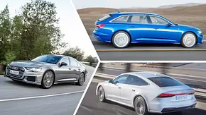 Audi A6 (2018); fahrend von vorne rechts/Audi A6 Avant (2018); fahrend von der rechten Seite/Audi A7 Sportback (2018); fahrend von hinten links - Foto: Audi/Montage: AUTO ZEITUNG Audi A6 (2018); fahrend von vorne rechts/Audi A6 Avant (2018); fahrend von der rechten Seite/Audi A7 Sportback (2018); fahrend von hinten links - Foto: Audi/Montage: AUTO ZEITUNG