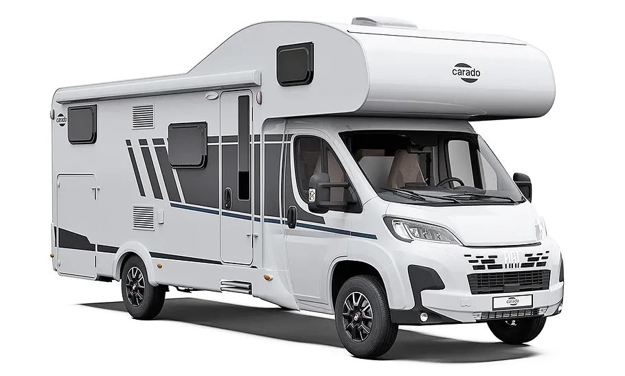 Wohnmobile bis 4,25 t für neuen B-Führerschein Das Bild zeigt den Carado A646 Pro stehend von schräg vorne rechts fotografiert.