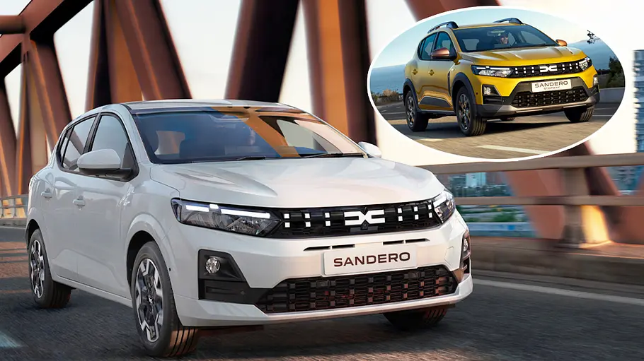 Dacia Sandero (Stepway) Facelift (2026) Eine Collage zeigt Dacia Sandero und Sandero Stepway Facelift (2026).