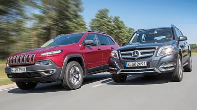 Jeep Cherokee 3.2 V6 Trailhawk Mercedes GLK 350 4Matic SUV Benziner V6 Allrad Vergleichstest