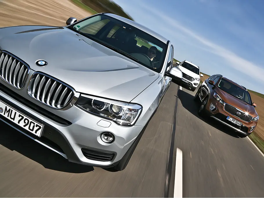 Kia Sorento BMW X3 Hyundai Grand Santa Fe SUV Diesel Vergleichstest