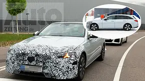 Eine Collage zeigt die Facelift-Varianten von Mercedes C-Klasse und C-Klasse T-Modell als Erlkönige. - Foto: SH Proshots Eine Collage zeigt die Facelift-Varianten von Mercedes C-Klasse und C-Klasse T-Modell als Erlkönige. - Foto: SH Proshots