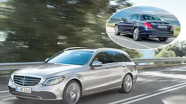Collage dynamischer Fotos von Mercedes C-Klasse T-Modell (2018) und Mercedes C-Klasse (2014) - Foto: Mercedes; Montage: AUTO ZEITUNG