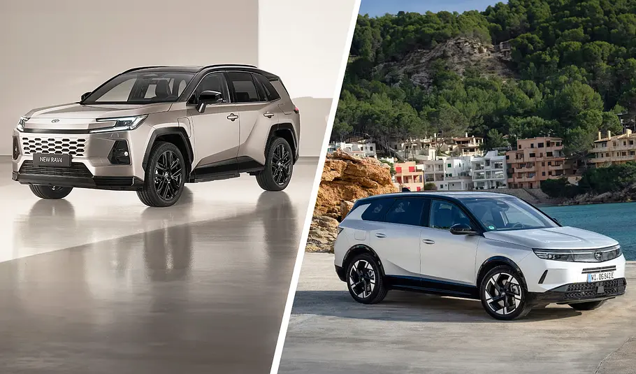 Toyota RAV4/Opel Grandland Eine Collage zeigt Toyota RAV4 und Opel Grandland.