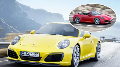 Porsche 911 Carrera 4 (2015); fahrend von vorne rechts/Porsche 911 Carrera Cabrio (2015); fahrend von links - Foto: Porsche/Kollage: AUTO ZEITUNG