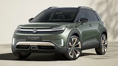 VW ID. Cross Concept (2026) vor einer hellen Wand stehend, Ansicht von vorne links. - Foto: VW