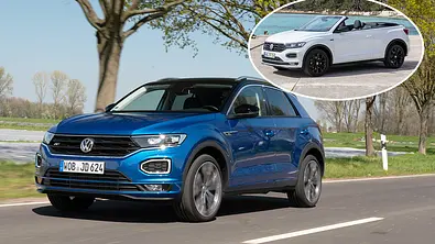 Eine Collage zeigt VW T-Roc und T-Roc Cabrio. - Foto: Aleksander Perkovic, VW/Montage: AUTO ZEITUNG