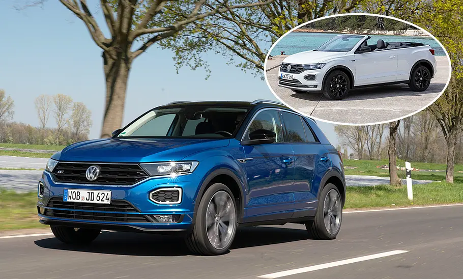 VW T-Roc (2017)/T-Roc Cabrio (2019) Eine Collage zeigt VW T-Roc und T-Roc Cabrio.