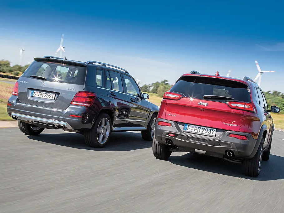 Jeep Cherokee 3.2 V6 Trailhawk Mercedes GLK 350 4Matic SUV Benziner V6 Allrad Vergleichstest