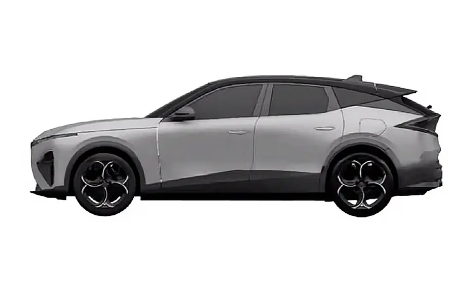 Alfa Romeo Stelvio (2026) Ein Patentbild zeigt den Alfa Romeo Stelvio (2026) statisch vor weißem Hintergrund, von links fotografiert.