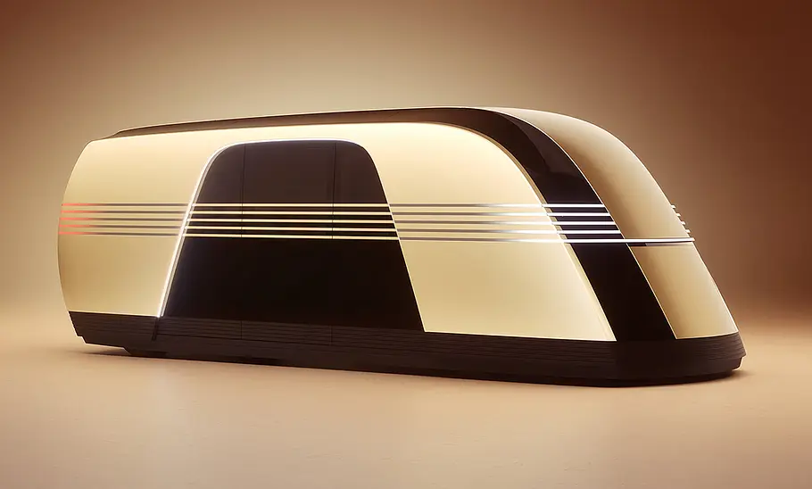 Tesla Robovan als Konzeptstudie, Ansicht von schräg vorne rechts.
