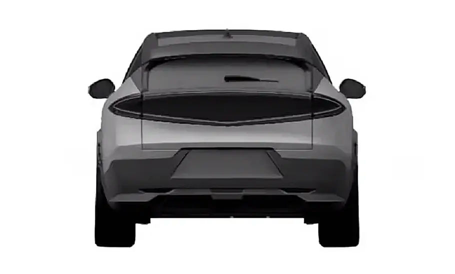 Alfa Romeo Stelvio (2026) Ein Patentbild zeigt den Alfa Romeo Stelvio (2026) statisch vor weißem Hintergrund, von hinten fotografiert.
