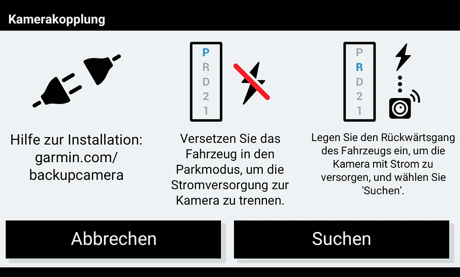Screenshot des Menüs der Garmin BC 50 zur Kamerakopplung.