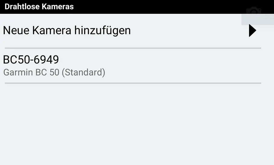Screenshot des Menüs der Garmin BC 50 zum Hinzufügen einer zweiten Kamera.