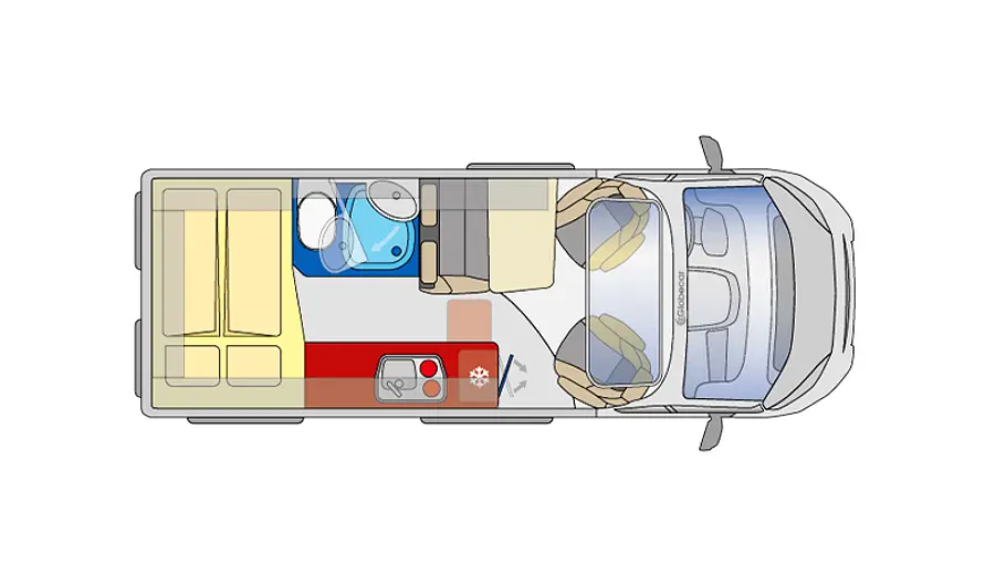 Die Skizze zeigt den Grundriss des Globecar Summit Prime 600.