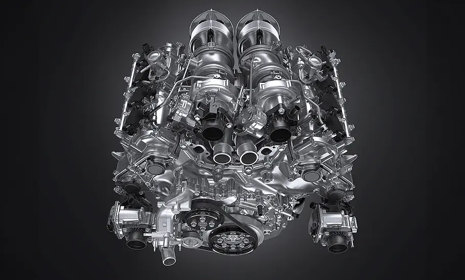 Eine Illustration zeigt den V8-Motor des Toyota GR GT (2027).