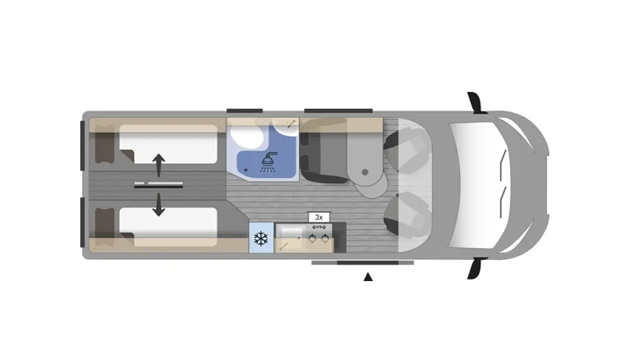 Clever Vans Runner 636 Active Die Skizze zeigt den Grundriss des Clever Vans Runner 636 Active.