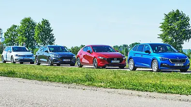 VW Golf/Ford Focus/Mazda3/Skoda Scala - Foto: Wim Woeber