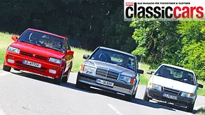 Nissan Bluebird, Mercedes 190 E 2.5-16 und Saab 9000 2.3i 16V stehend von vorne. - Foto: Jürgen Gassebner