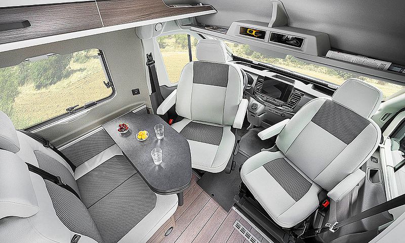 Klassischer Campervan-Grundriss auf Transit-Basis