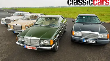 Mercedes 220 SEb (W111), 250 C (W114), 230 CE (C123), 230 CE (C124) stehend von vorne - Foto: Klaus Huber-Abendroth Mercedes 220 SEb (W111), 250 C (W114), 230 CE (C123), 230 CE (C124) stehend von vorne - Foto: Klaus Huber-Abendroth