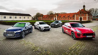Audi SQ5, Mercedes-AMG GLC, Volvo XC 60 T6, Porsche Macan GTS - Foto: Klaus Huber-Abendroth