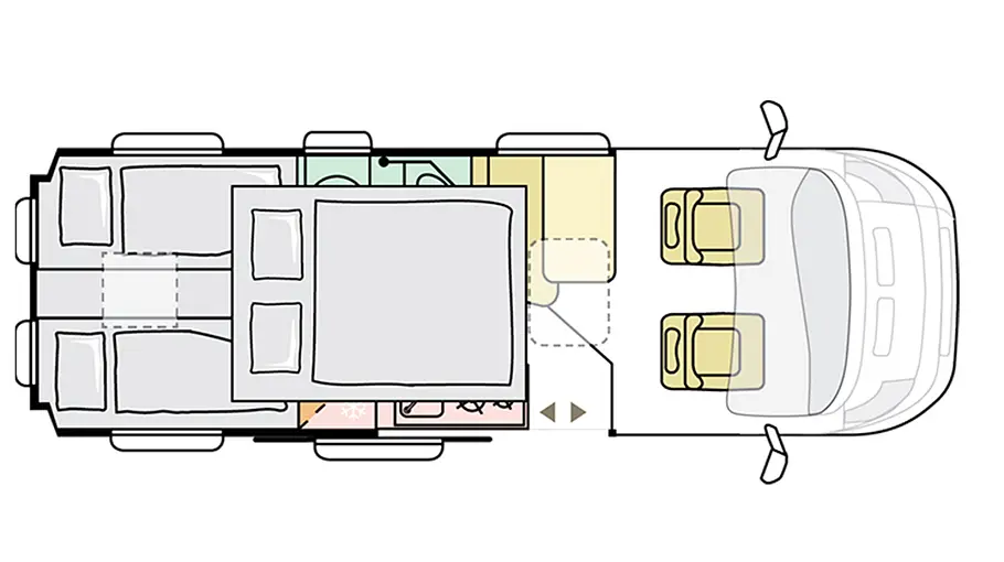 DieSkizze zeigt den Grundriss des Adria Twin Sports.