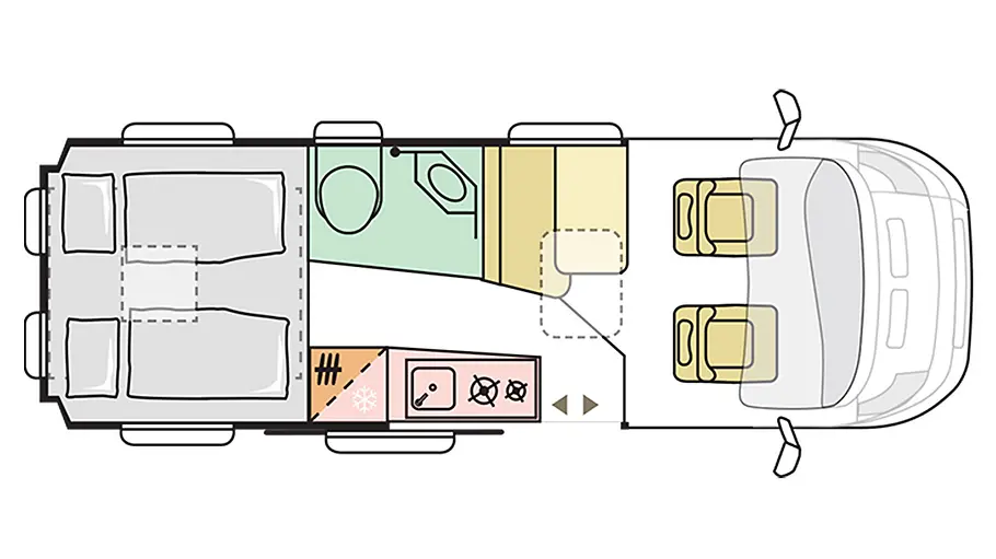 Die Skizze zeigt den Grundriss des Adria Twin Supreme 640 SGX.