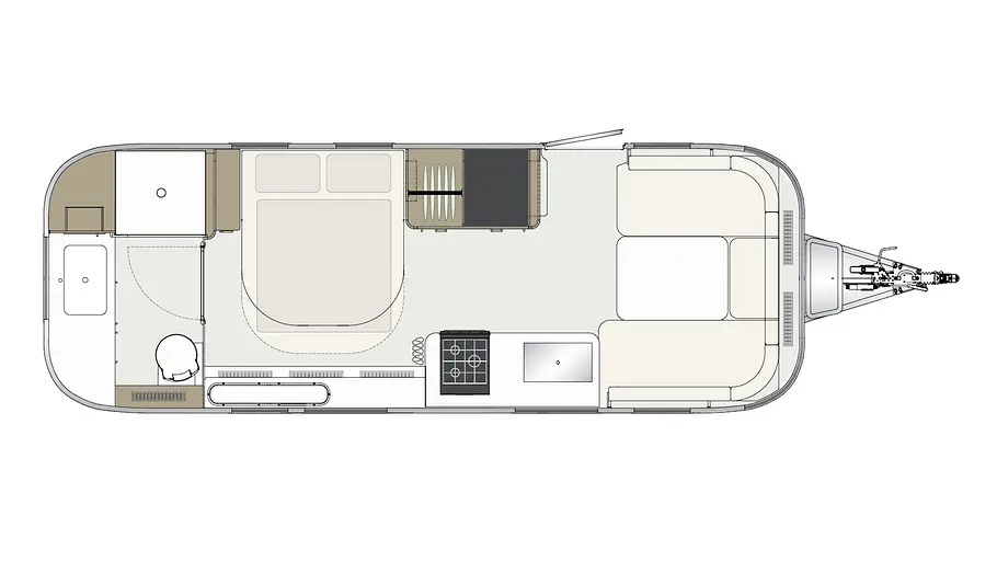 Airstream International 25 IB (2025) Die Skizze zeigt den Grundriss des Airstream International 25 IB (2025).
