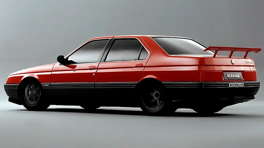 Alfa Romeo 164 ProCar Das Alfa Romeo 164 ProCar stehend von schräg hinten.