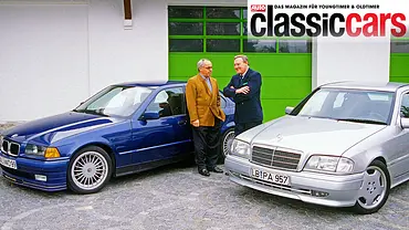 Alpina B3 und Mercedes C36 AMG stehend von vorne mit Hans-Werner Aufrecht und Burkard Bovensiepen. - Foto: Bernd Ebener