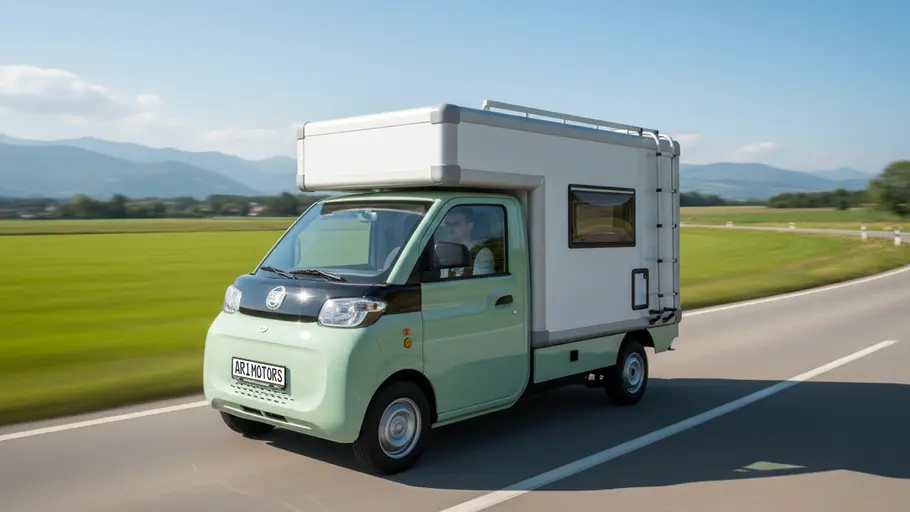 Ari 458 Pro Campingmobil Das Ari 458 Pro Campingmobil fahrend von schräg vorne links.