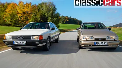 Der Audi 100 und Ford Scorpio fahrend von vorne. - Foto: Hardy Mutschler