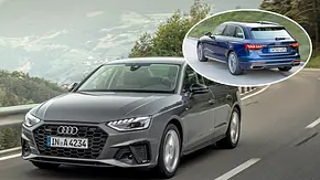 Der Audi A4 (2019) fährt vor einem Gebirgspanorama eine Straße entlang, eingeklinkt ein kleines Foto des Audi A4 Avant (2019). - Foto: Audi/Montage: AUTO ZEITUNG