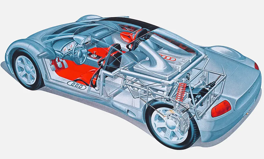 Eine technische Zeichnung des Audi Avus Quattro.
