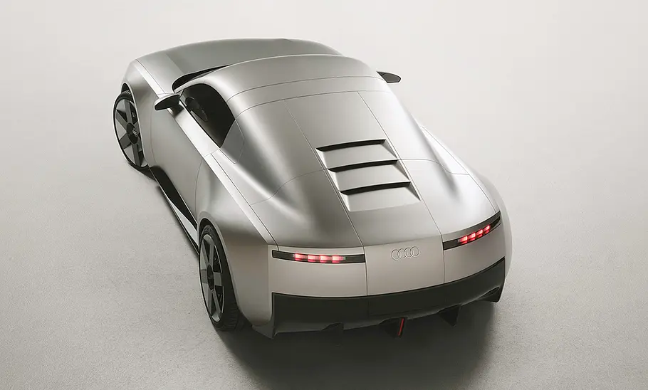 Das Audi Concept C (2025) stehend von schräg hinten und leicht oben fotografiert.