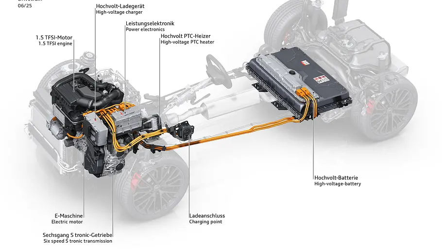 Audi Q3 Sportback e-Hybrid 200 kW Technische Zeichnung zum Antriebsstranges des Audi Q3 Sportback e-Hybrid 200 kW.
