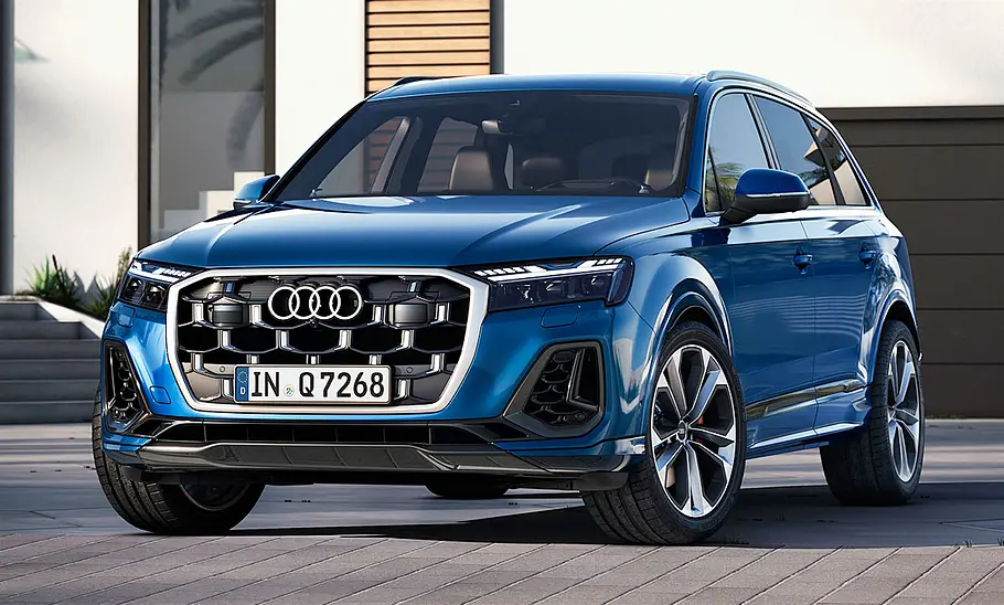 Audi Q7 Facelift (2024) Das Audi Q7 Facelift (2024) von schräg vorne.