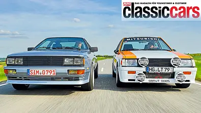 Audi Quattro und Mitsubishi Lancer fahrend von vorne - Foto: Wim Woeber