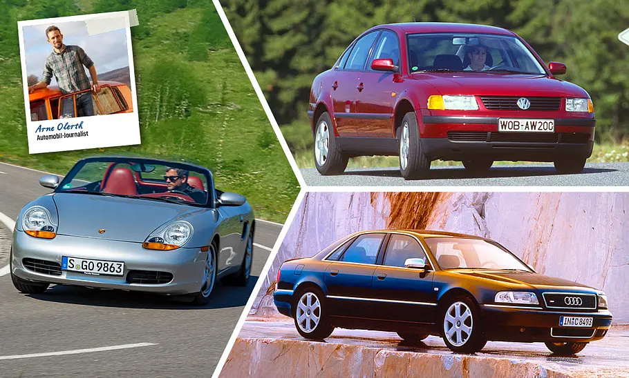Collage mit Porsche Boxster, Audi S8 und VW Passat.