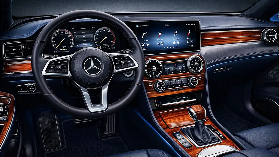 Blick auf die KI-generierten Armaturen eines Mercedes.