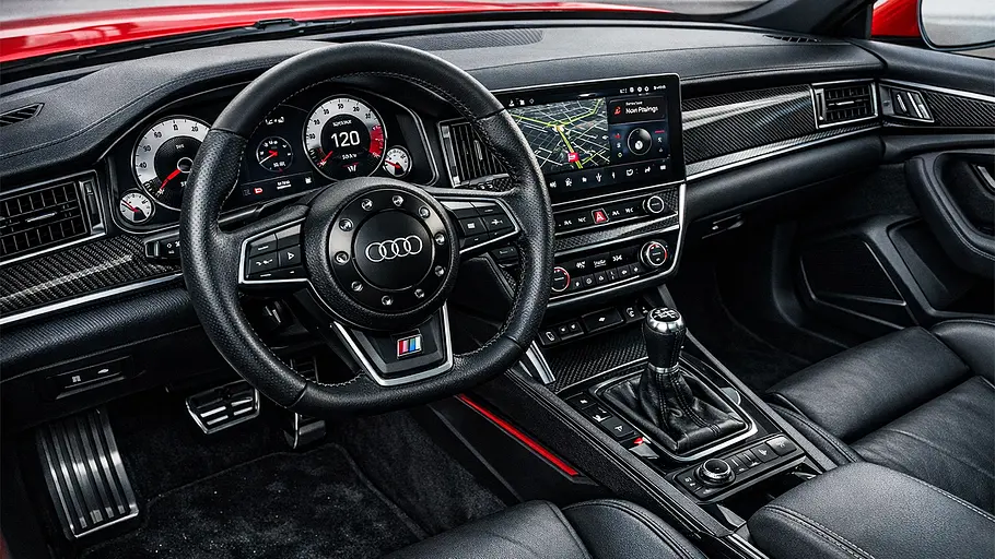 Blick auf die KI-generierten Armaturen eines Audi.
