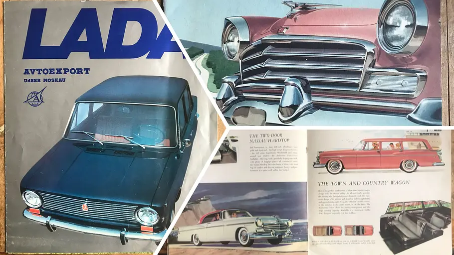 Automobil-Prospekte Collage mit Automobil-Prospekten