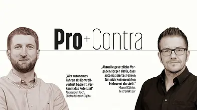 Autonomes Fahren: Unser Pro & Contra mit Chefredakteur Alexander Koch (links) und Testredakteur Marcel Kühler. - Foto: AUTO ZEITUNG