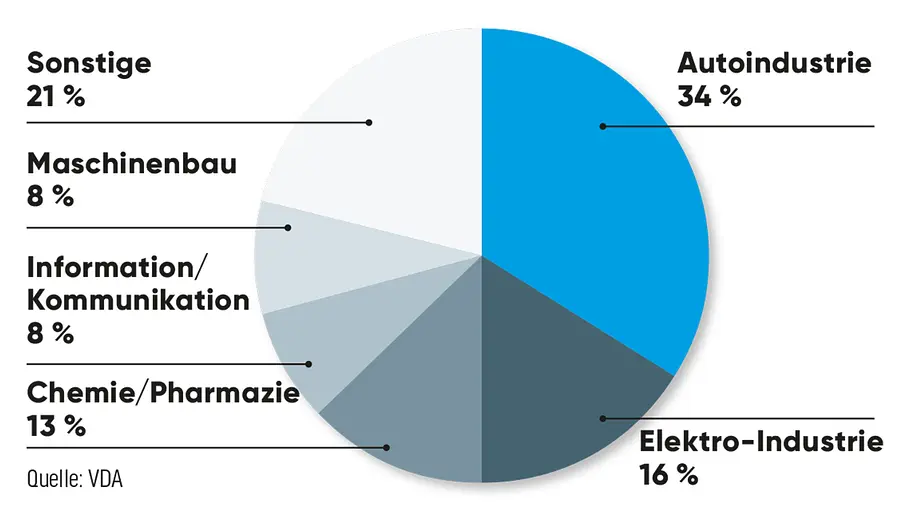Das Kuchendiagramm zeigt den Anteil der Wirtschaftszweige an den Forschungs- und Entwicklungsaufwendungen in Deutschland.